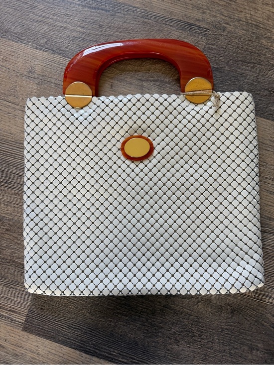 Whiting & Davis Handbags - Whiting & Davis Cream Mesh Tote with Amber Handles